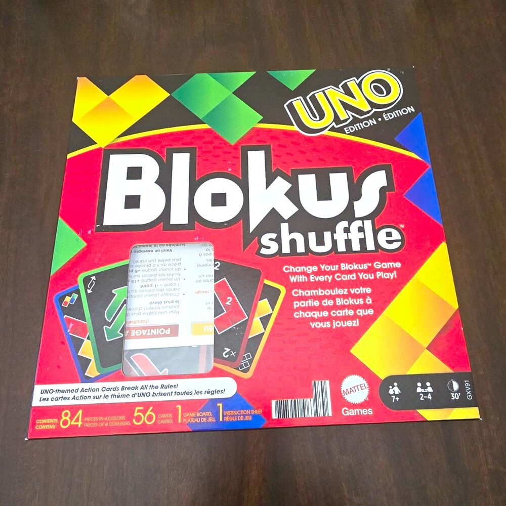 Mattel Games Blokus Shuffle UNO Edition Complete Strategy Game 2-4 Players